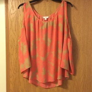 Tropical coral and tan top